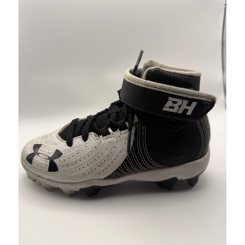 Under Armour Harper 4 Mid RM Youth 13K White Black Baseball Cleats 3022062-001